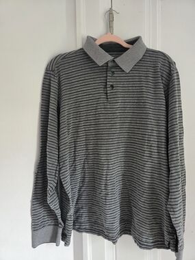 Pierre Cardin Long Sleeve Stripped Polo Shirt 100% Cotton Seize L